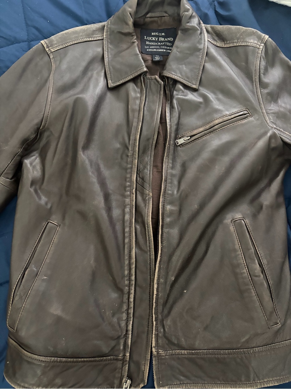 Lucky Brand Brown Leather Bomber Jacket